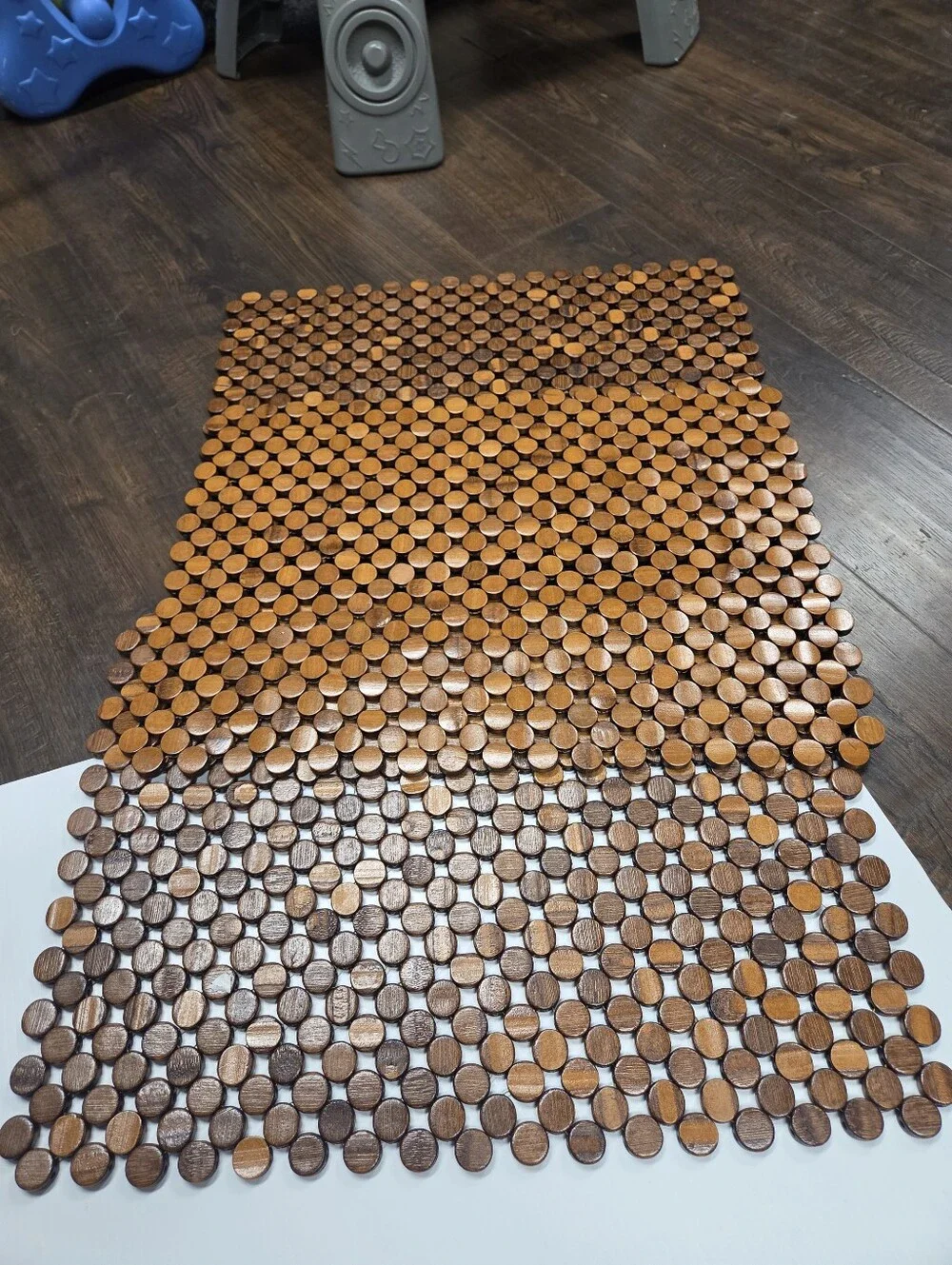 Vintage Mid-Century Modern Wood Disc Placemats, Set of 3, Flexible Geometric Tab